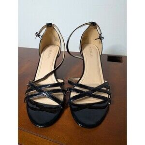 Marbella Florence Black Patent Ankle Strap Sandals Heels Flex Comfort 9M NEW